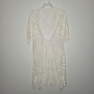 Cream mesh flower tie front gypsy boho bohemian summer beach kimono